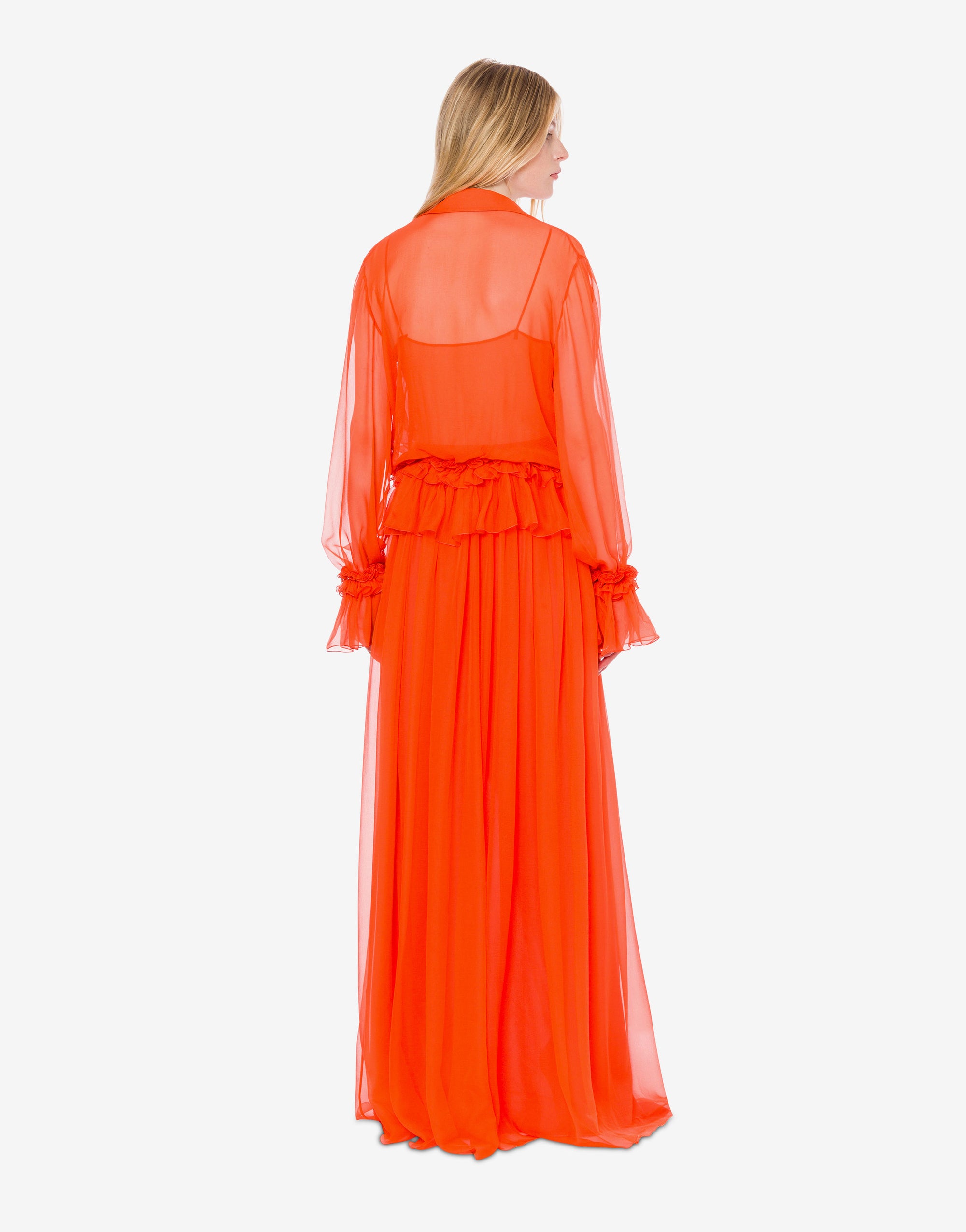 Robe longue en soie avec volants - Orange