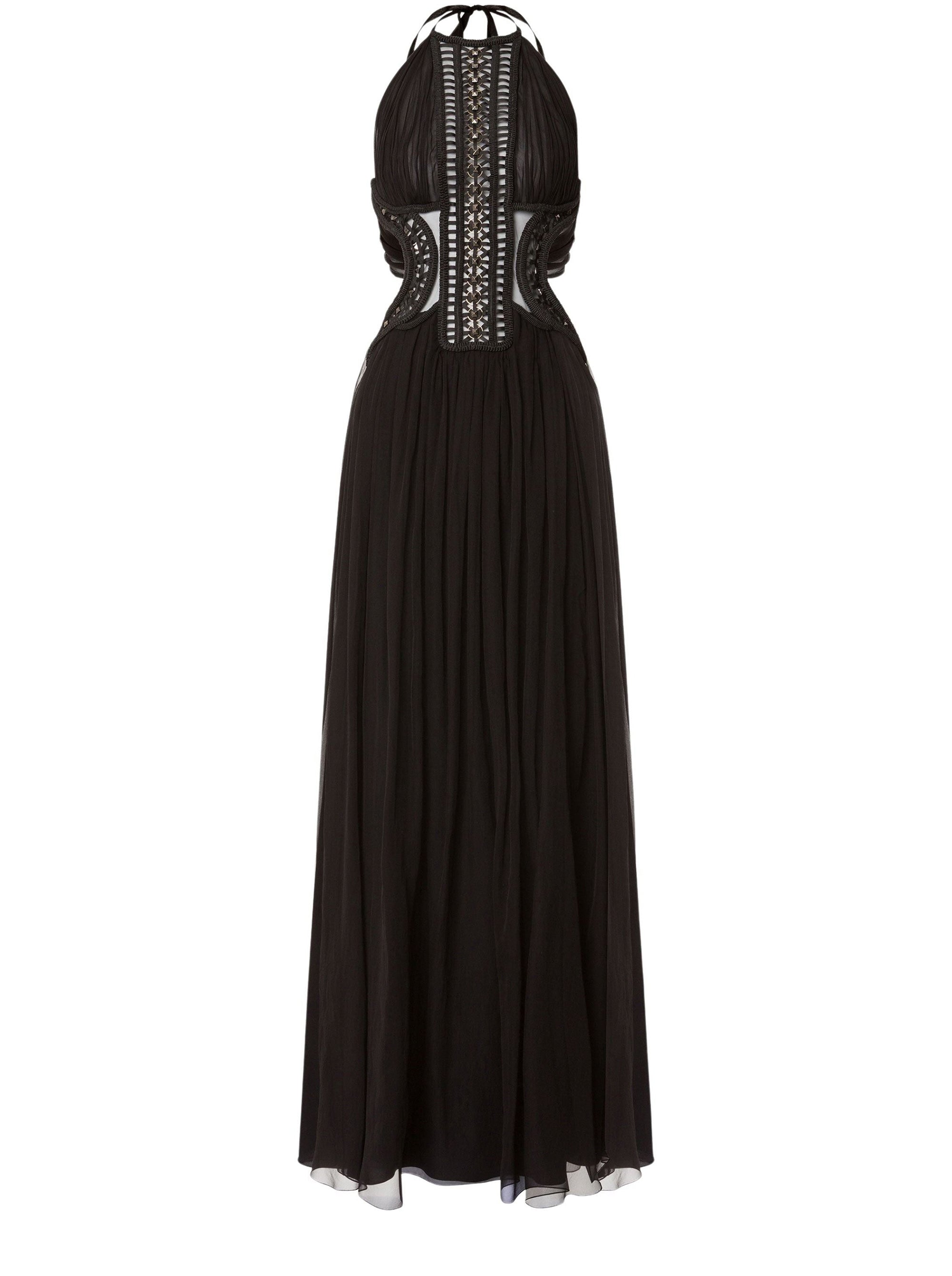 Robe longue en tulle avec broderie - Black