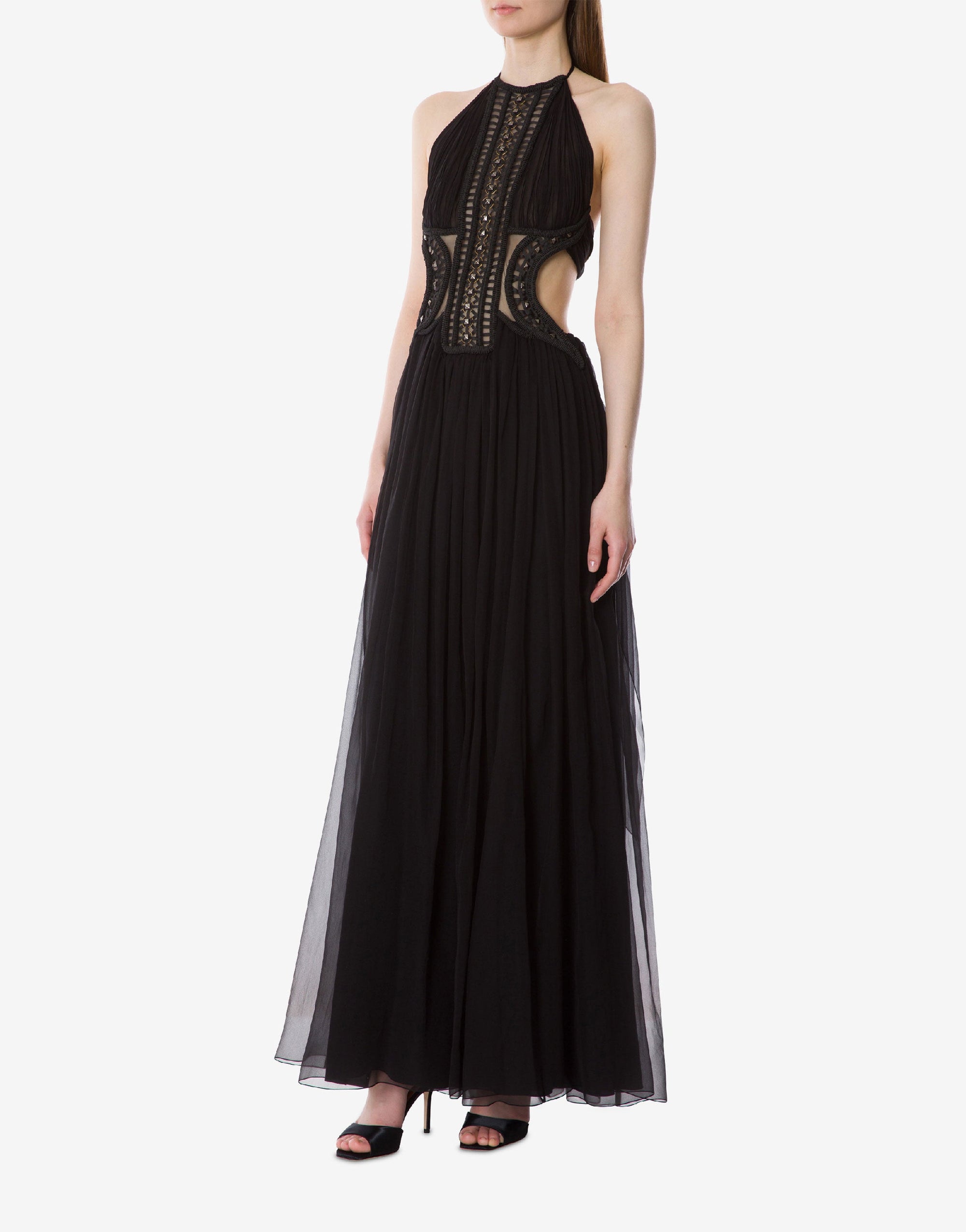 Robe longue en tulle avec broderie - Black