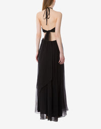 Robe longue en tulle avec broderie - Black