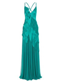 Silk blend maxi dress - Green & Light Blue