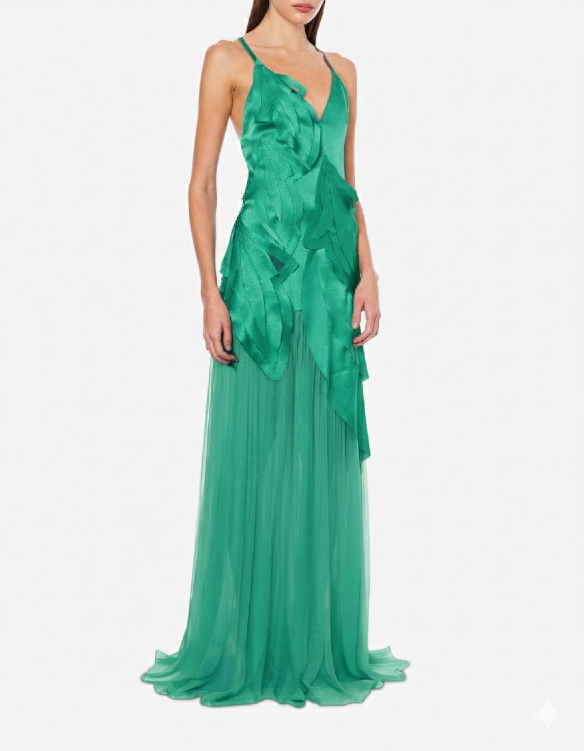 Silk blend maxi dress - Green & Light Blue