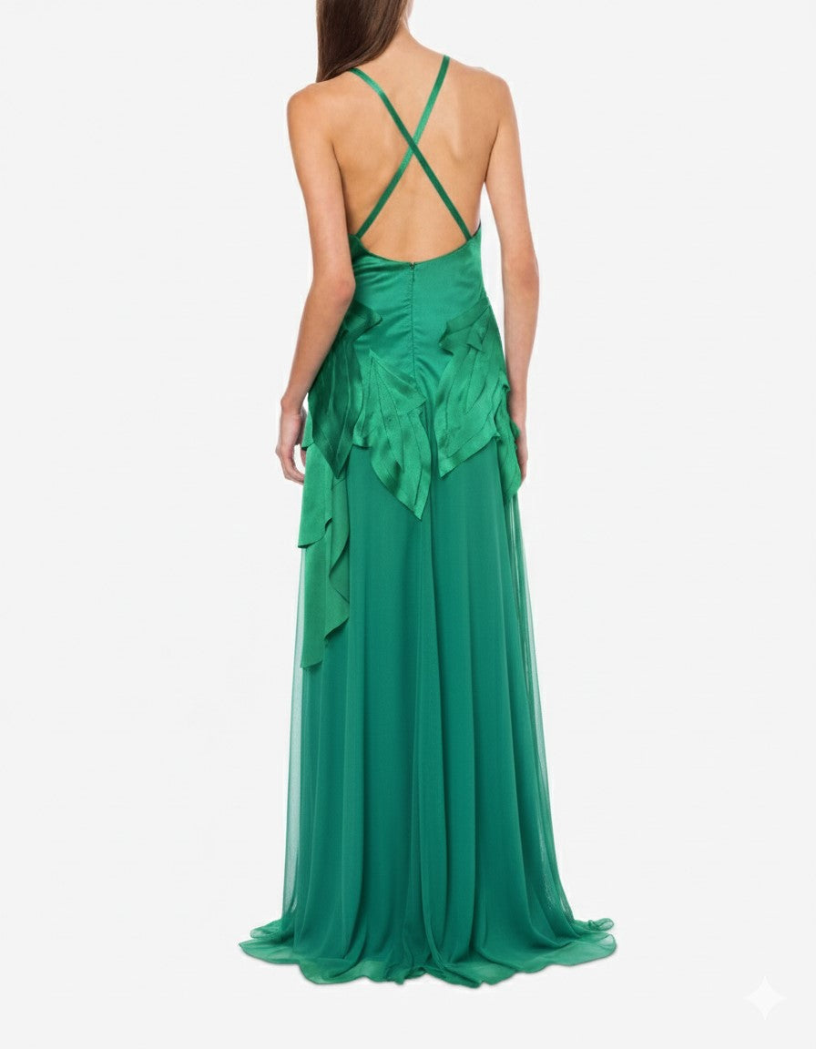 Silk blend maxi dress - Green & Light Blue