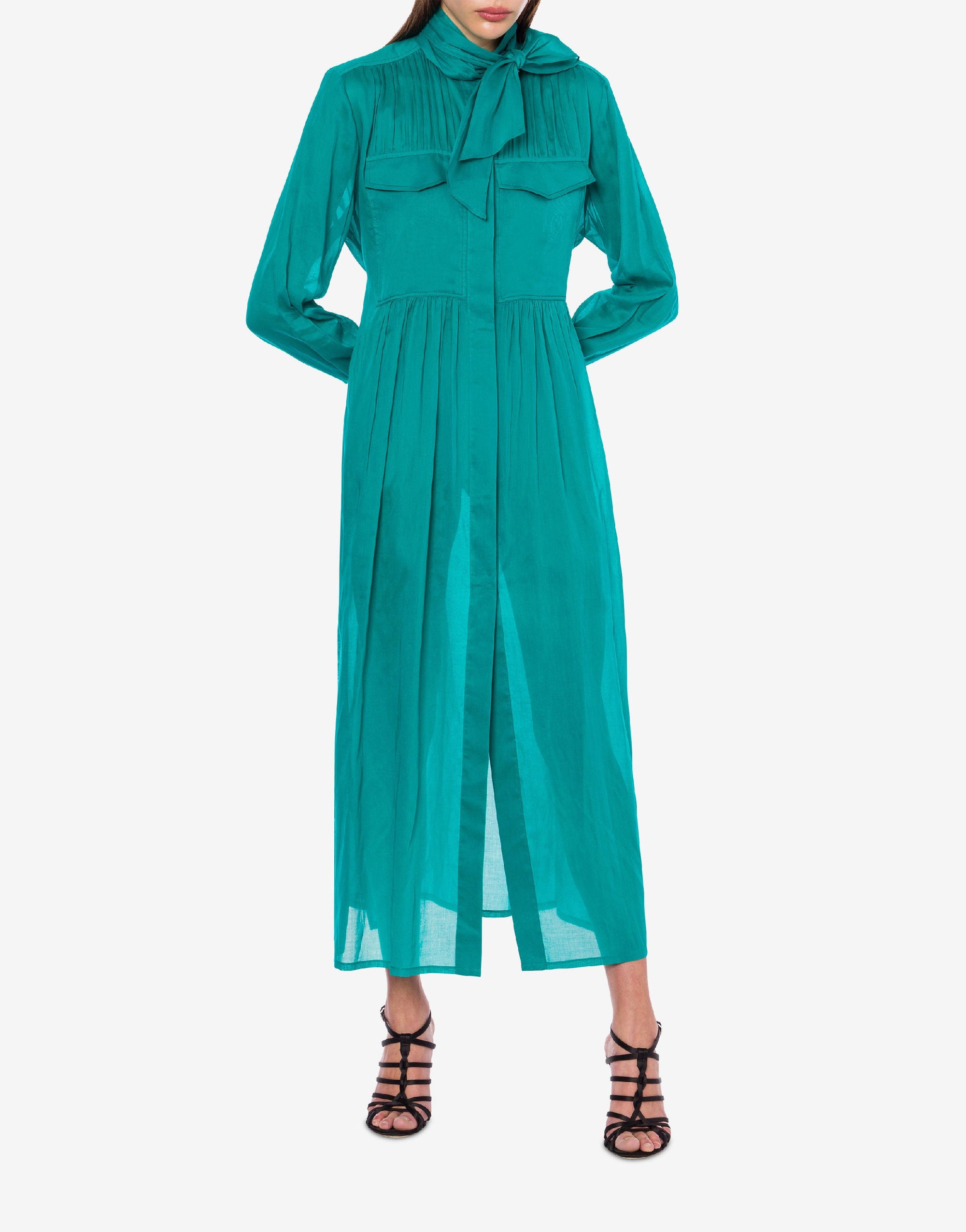 Robe chemisier en mousseline organisée - Green & Light Blue