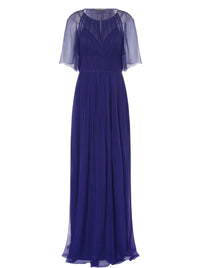 Robe longue en soie avec manches cape - Blue & Purple