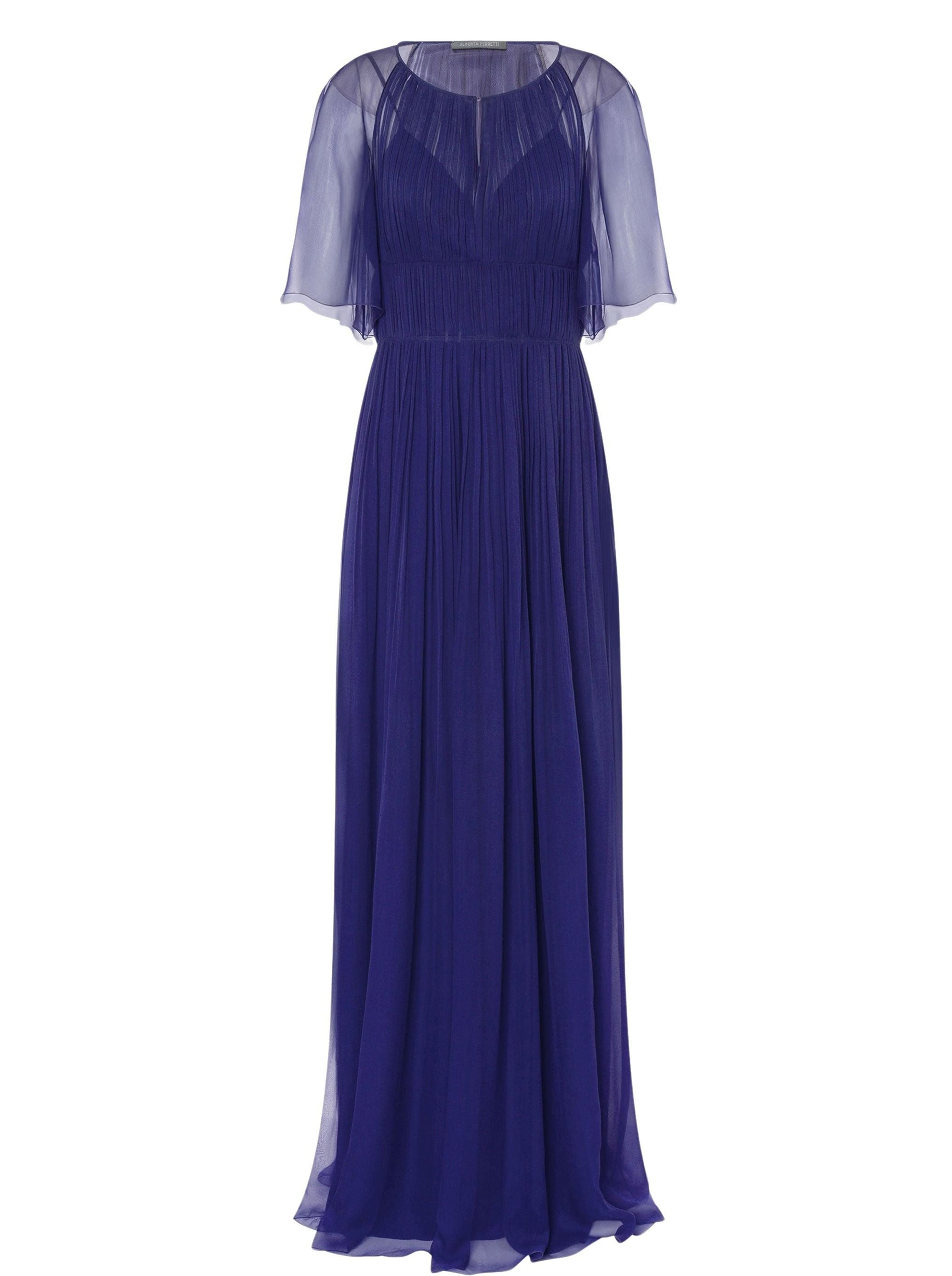 Robe longue en soie avec manches cape - Blue & Purple