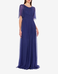 Robe longue en soie avec manches cape - Blue & Purple