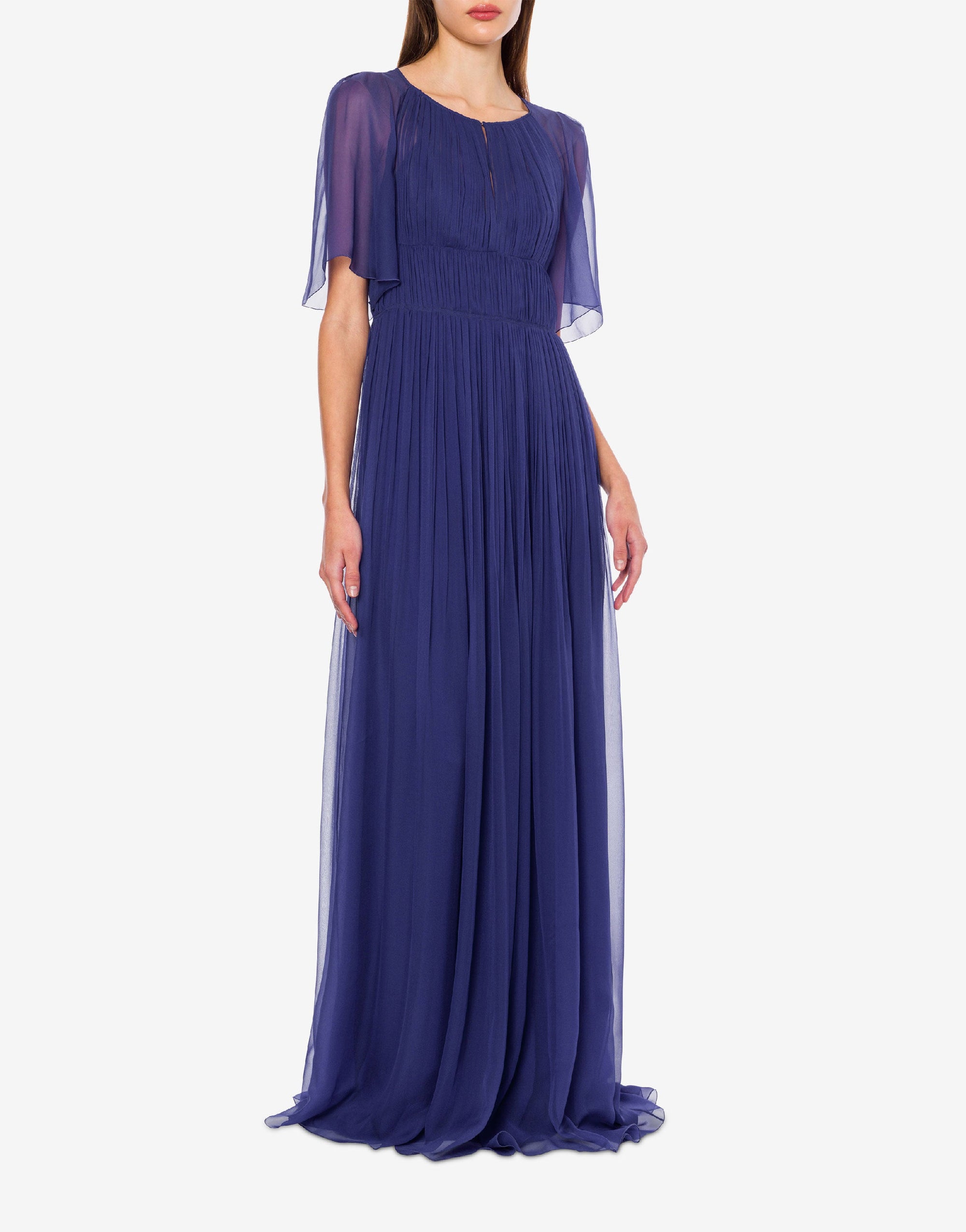 Robe longue en soie avec manches cape - Blue & Purple