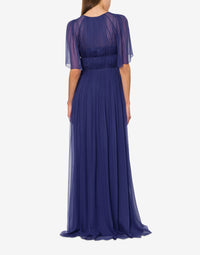 Robe longue en soie avec manches cape - Blue & Purple