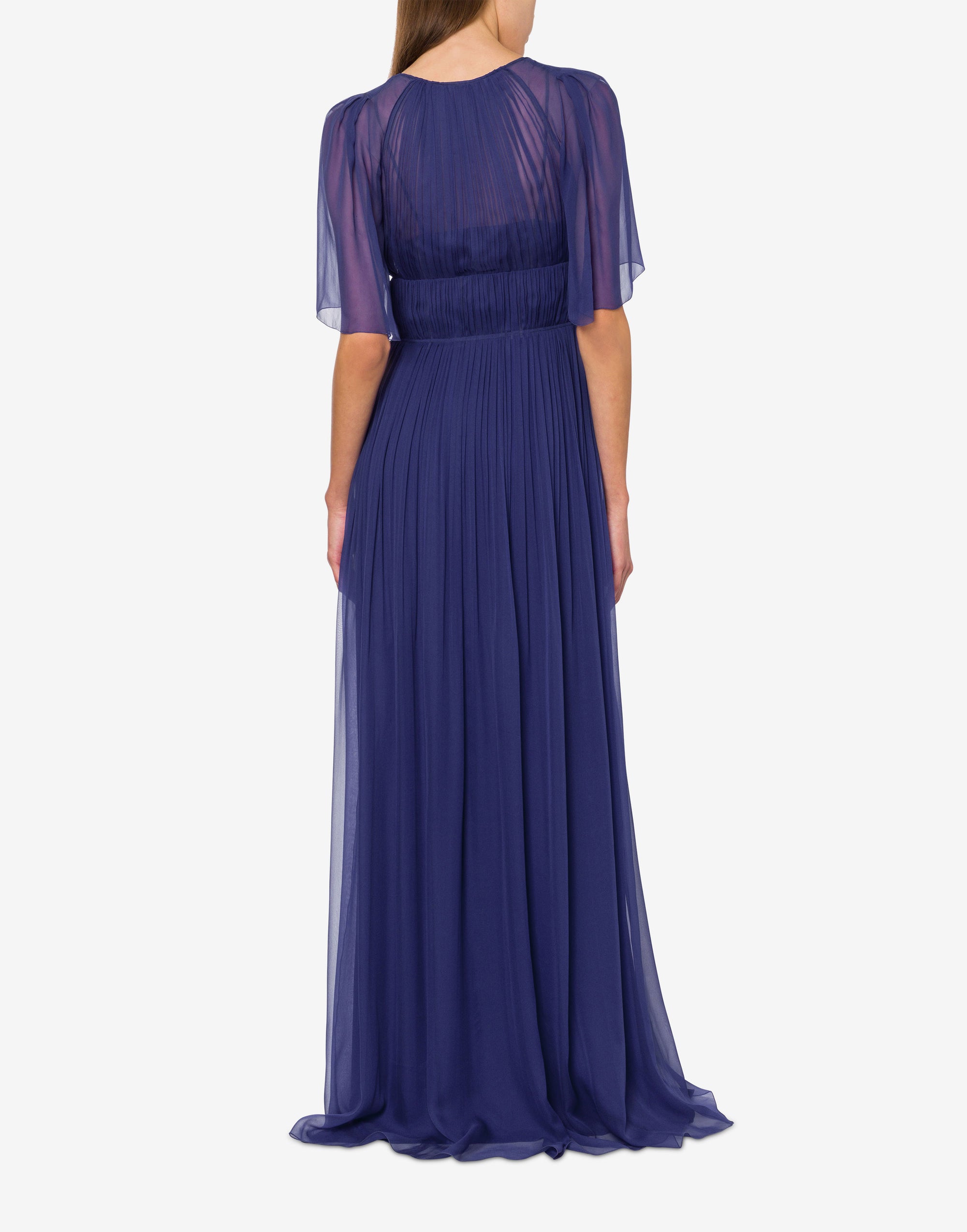 Robe longue en soie avec manches cape - Blue & Purple