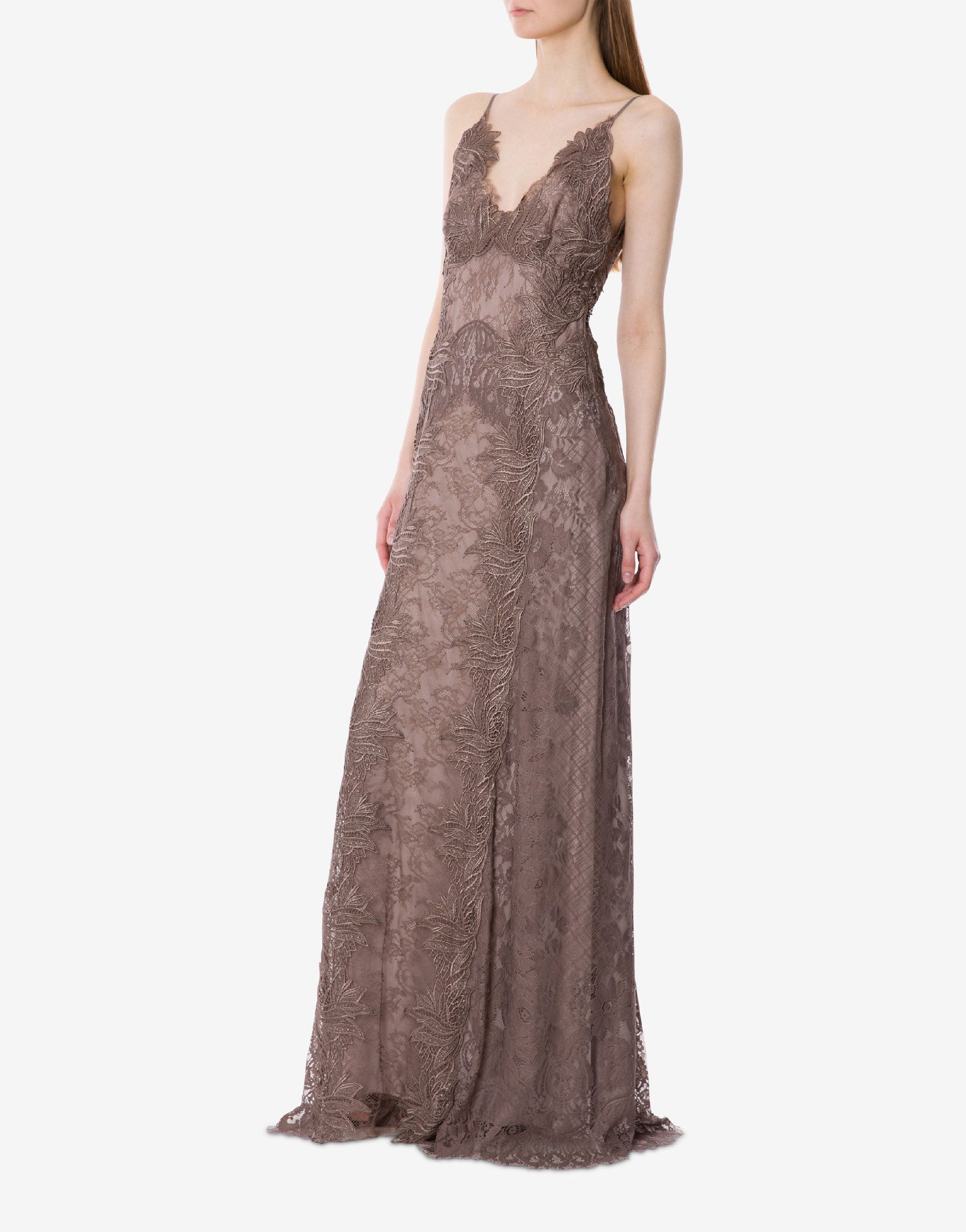 Robe longue en dentelle chantilly - Grey