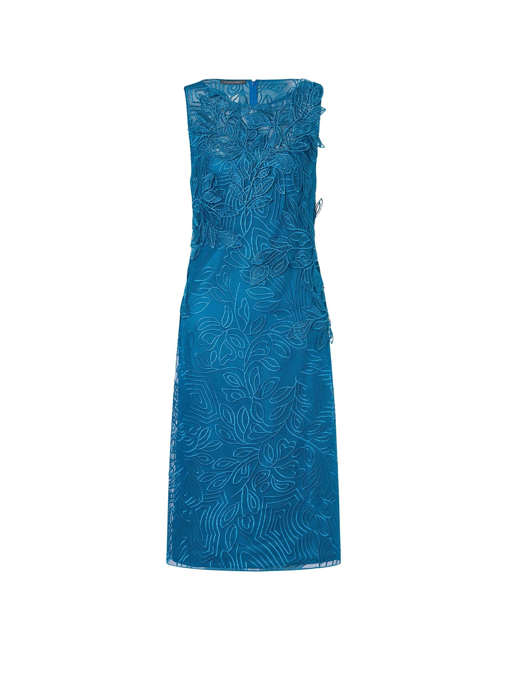 Robe midi en dentelle macramé de feuillage - Blue