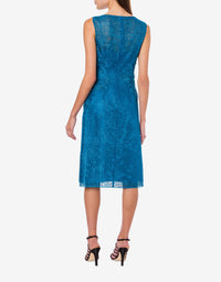 Robe midi en dentelle macramé de feuillage - Blue