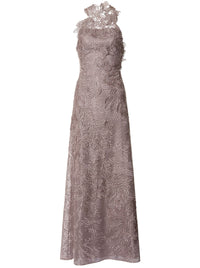 Robe longue en dentelle macramé feuillage - Beige