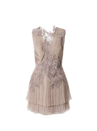 Robe courte à dentelles en mousseline de soie - Beige