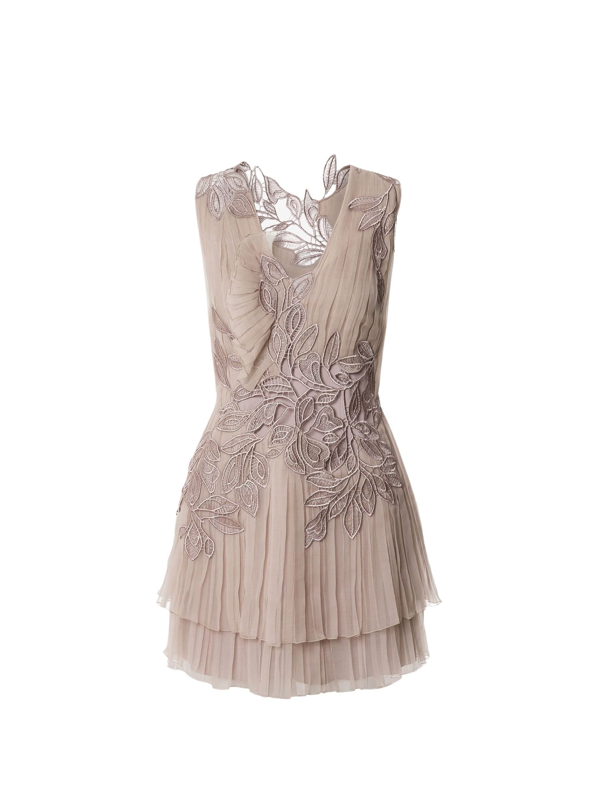 Robe courte à dentelles en mousseline de soie - Beige