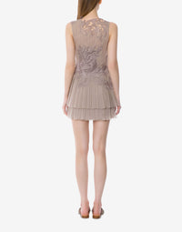 Robe courte à dentelles en mousseline de soie - Beige