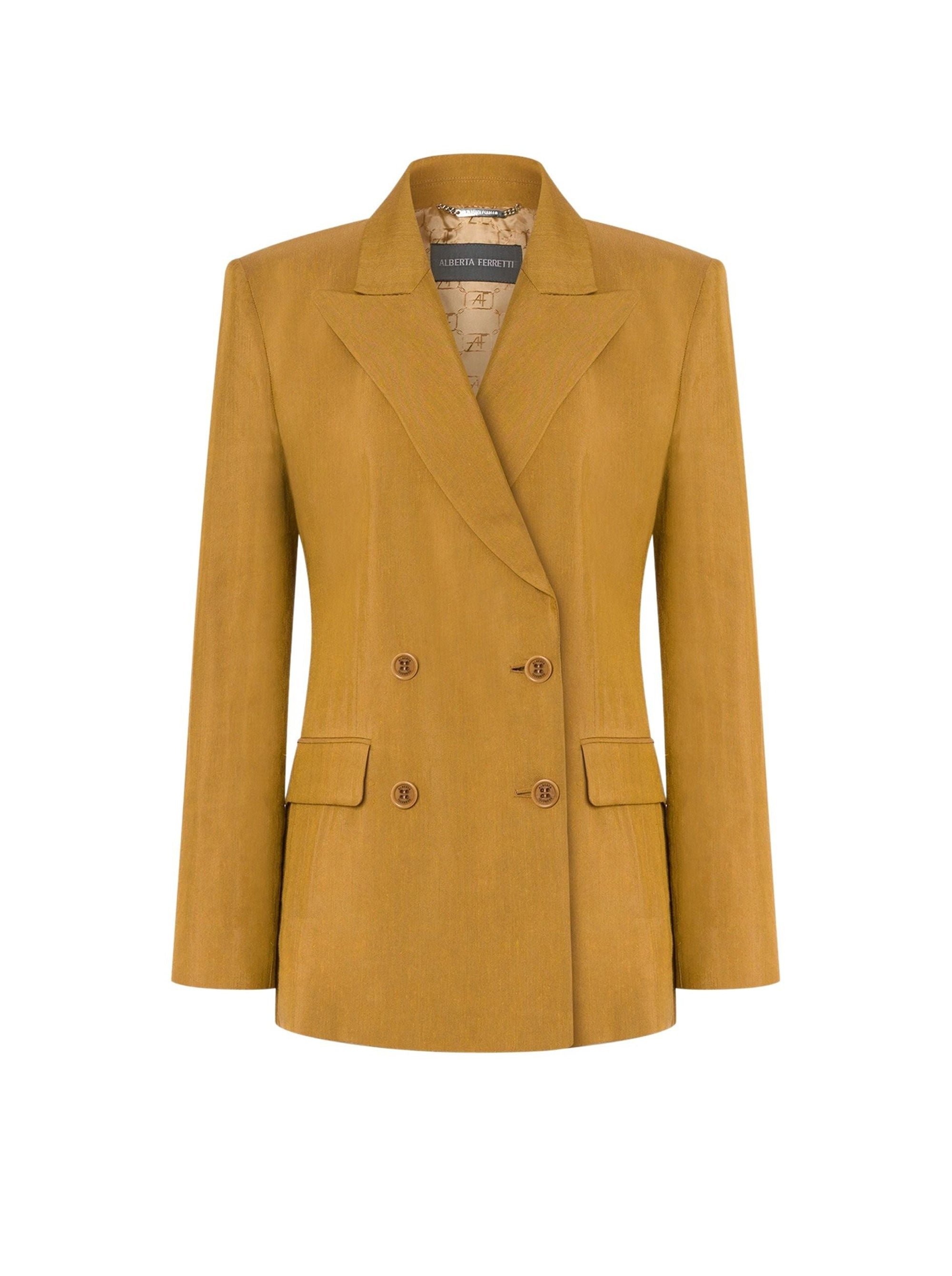 Veste croisée en lin mélangé - Brown