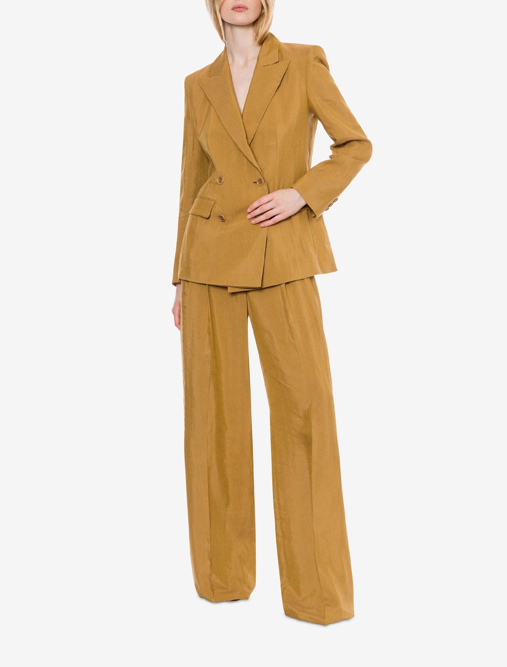 Veste croisée en lin mélangé - Brown