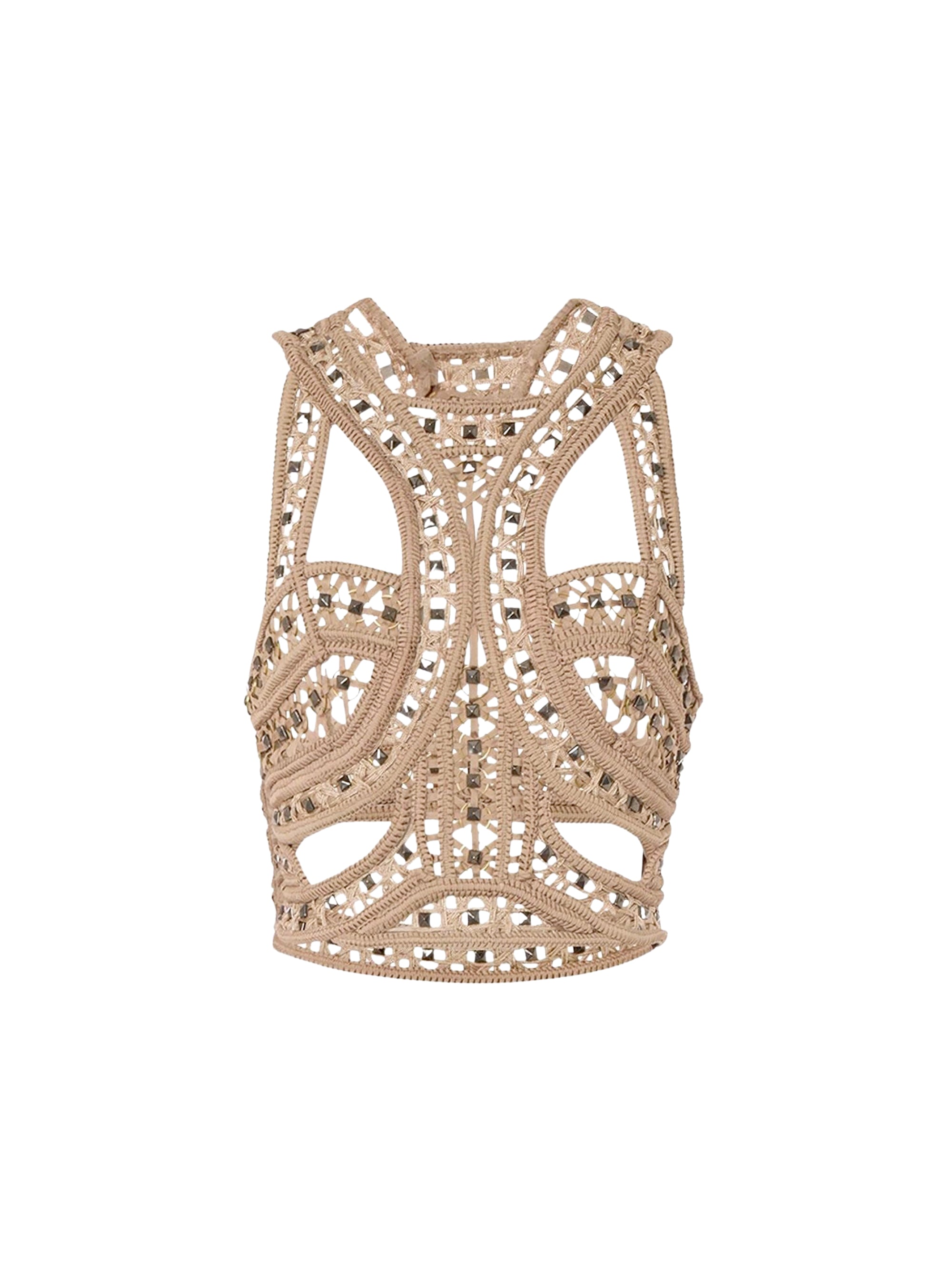Top court en tulle avec broderie - Beige