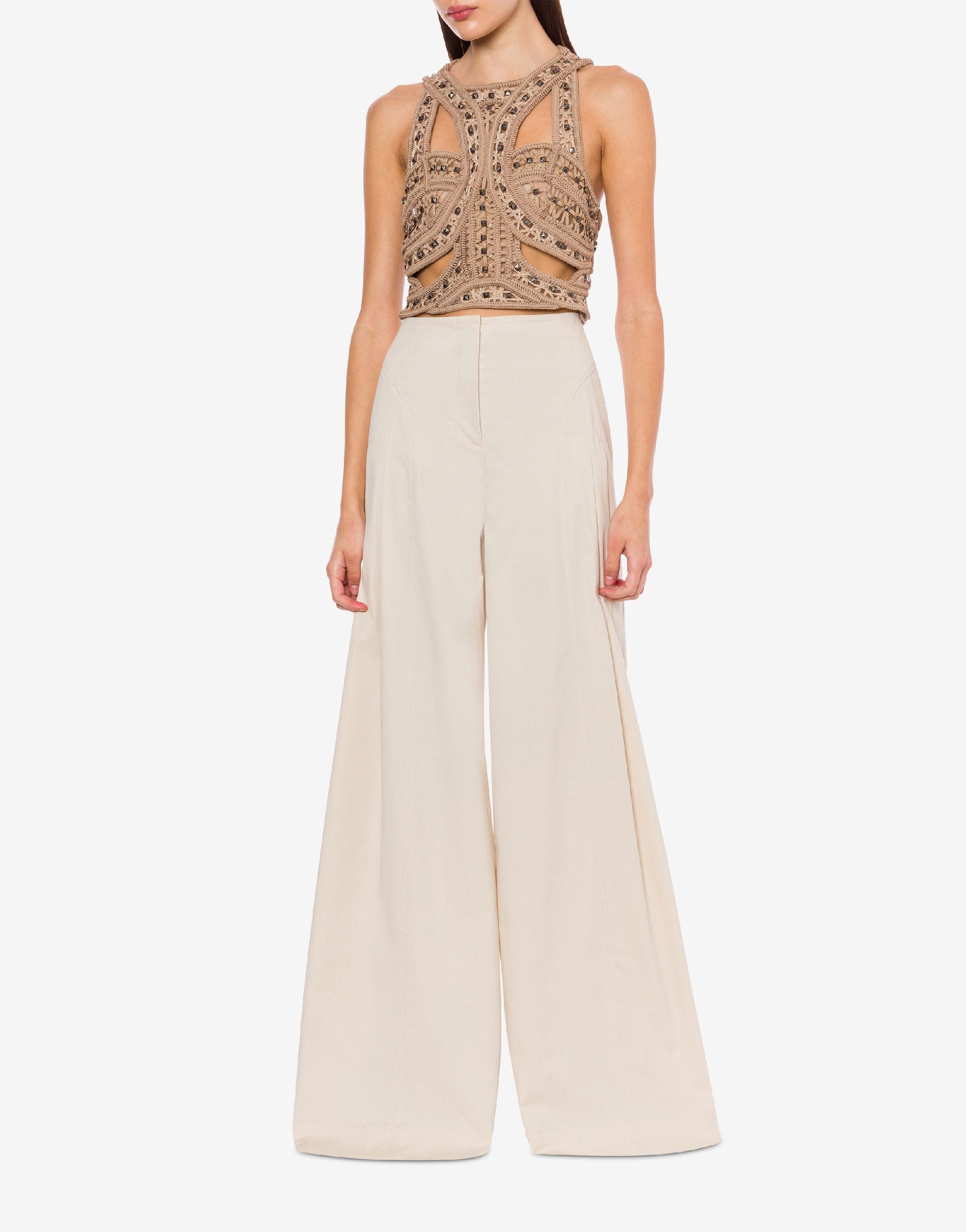 Top court en tulle avec broderie - Beige