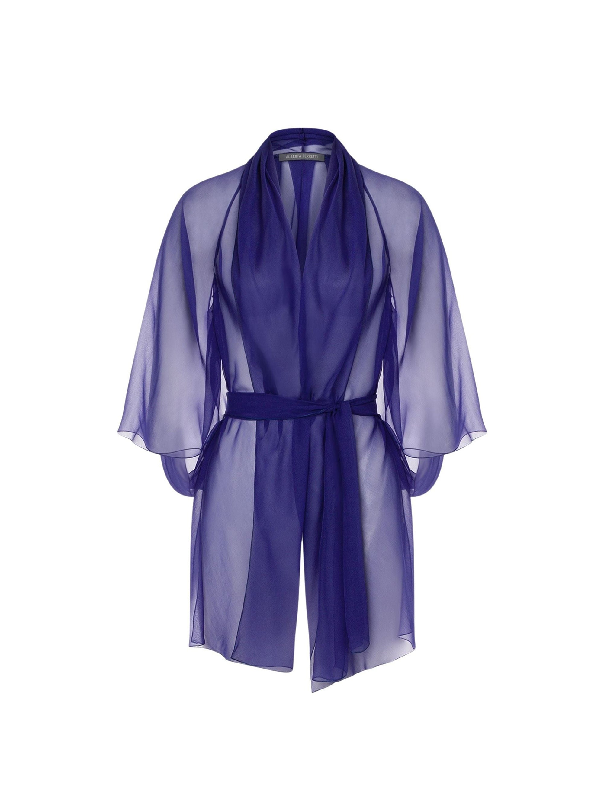 Cape en soie avec ceinture - Blue & Purple