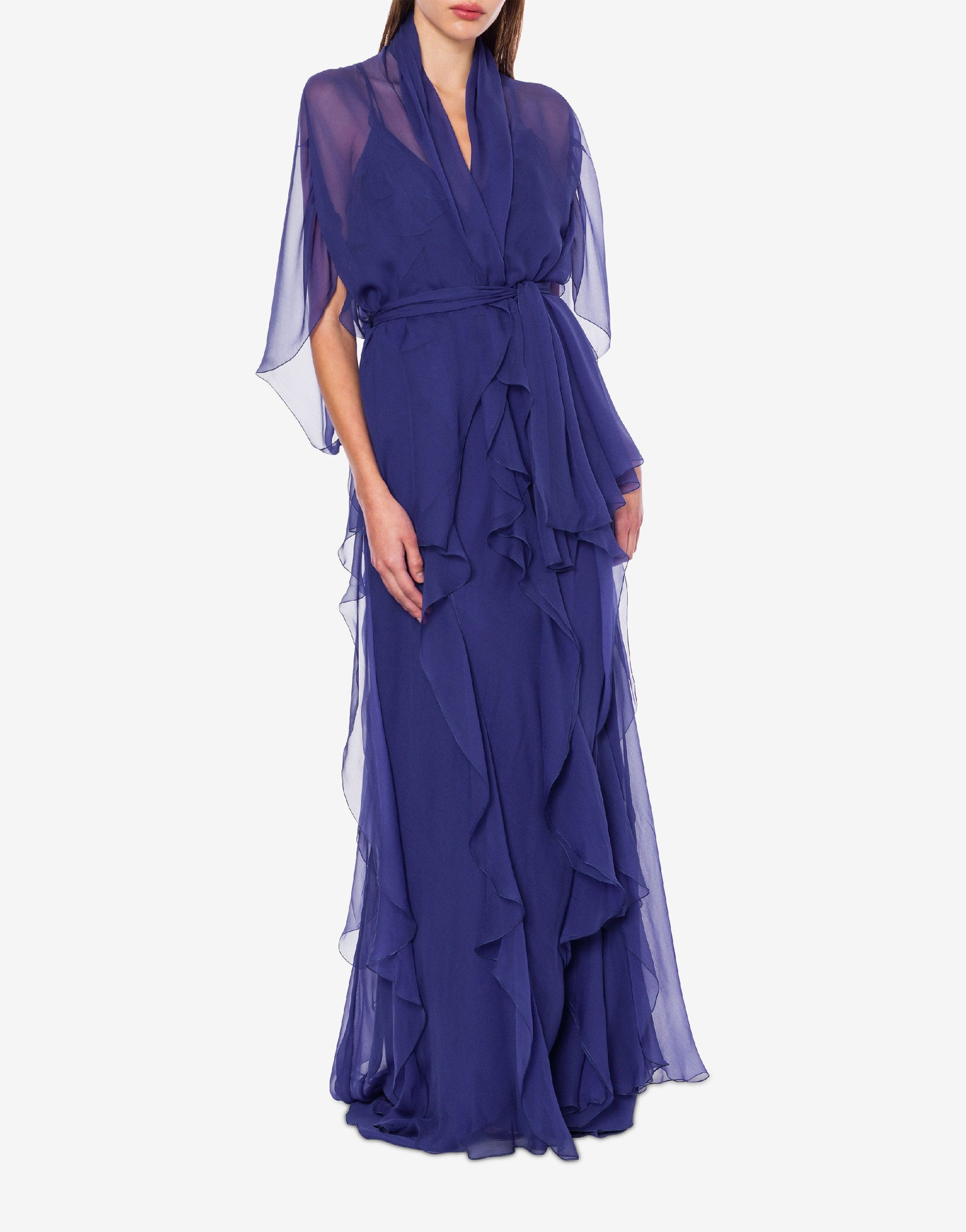 Cape en soie avec ceinture - Blue & Purple