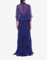 Cape en soie avec ceinture - Blue & Purple