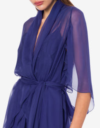 Cape en soie avec ceinture - Blue & Purple