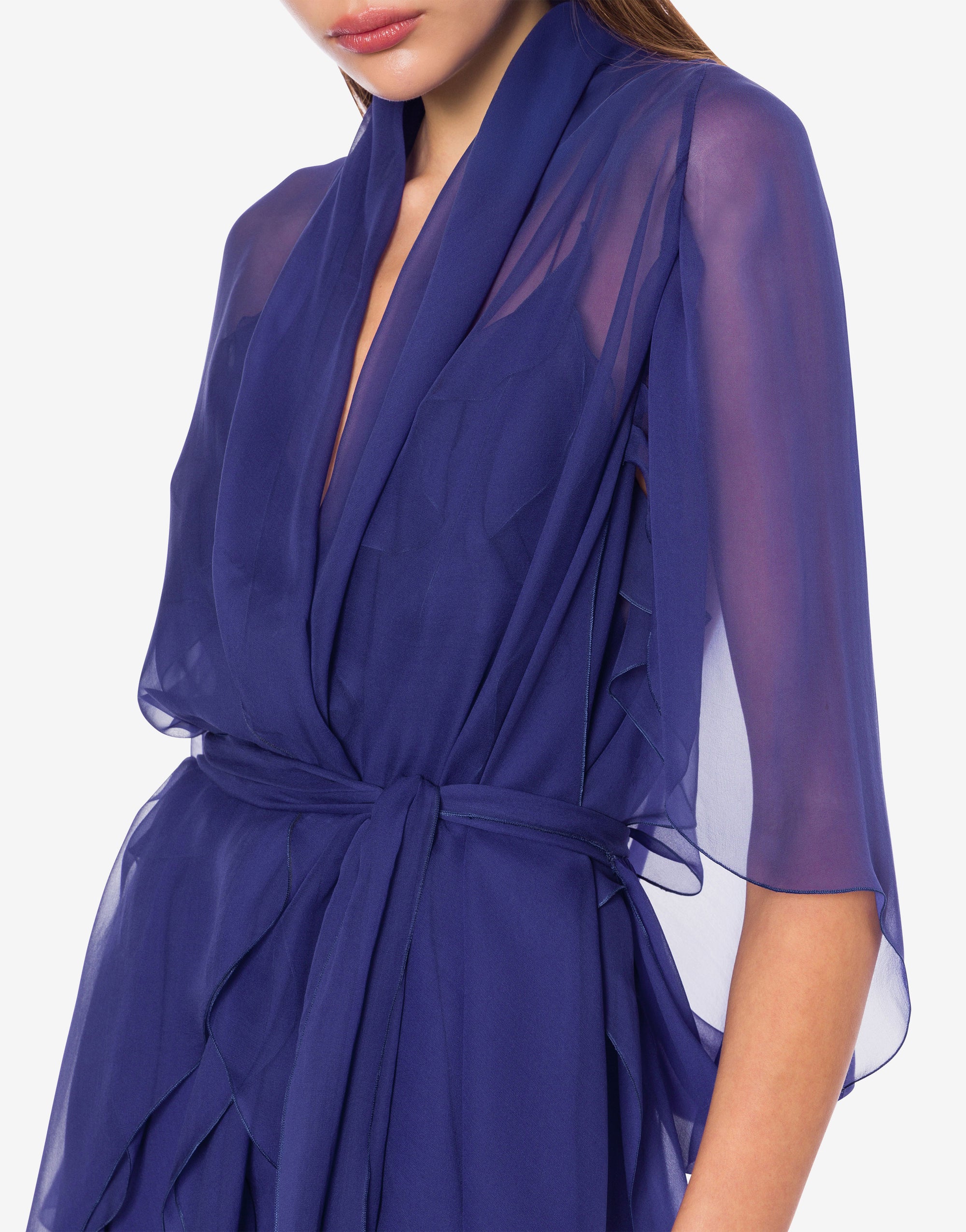 Cape en soie avec ceinture - Blue & Purple