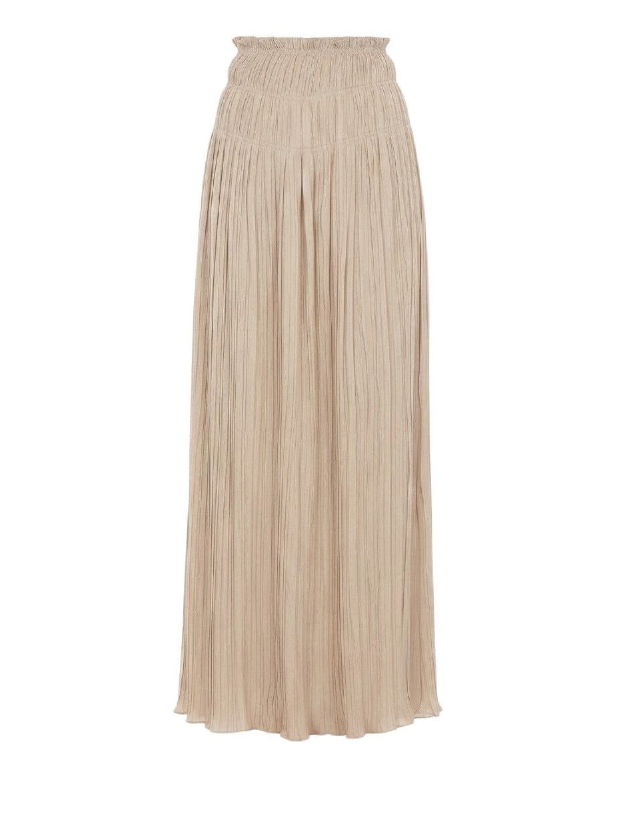 Jupe longue plissée en soie - Beige