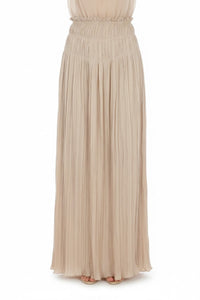 Jupe longue plissée en soie - Beige
