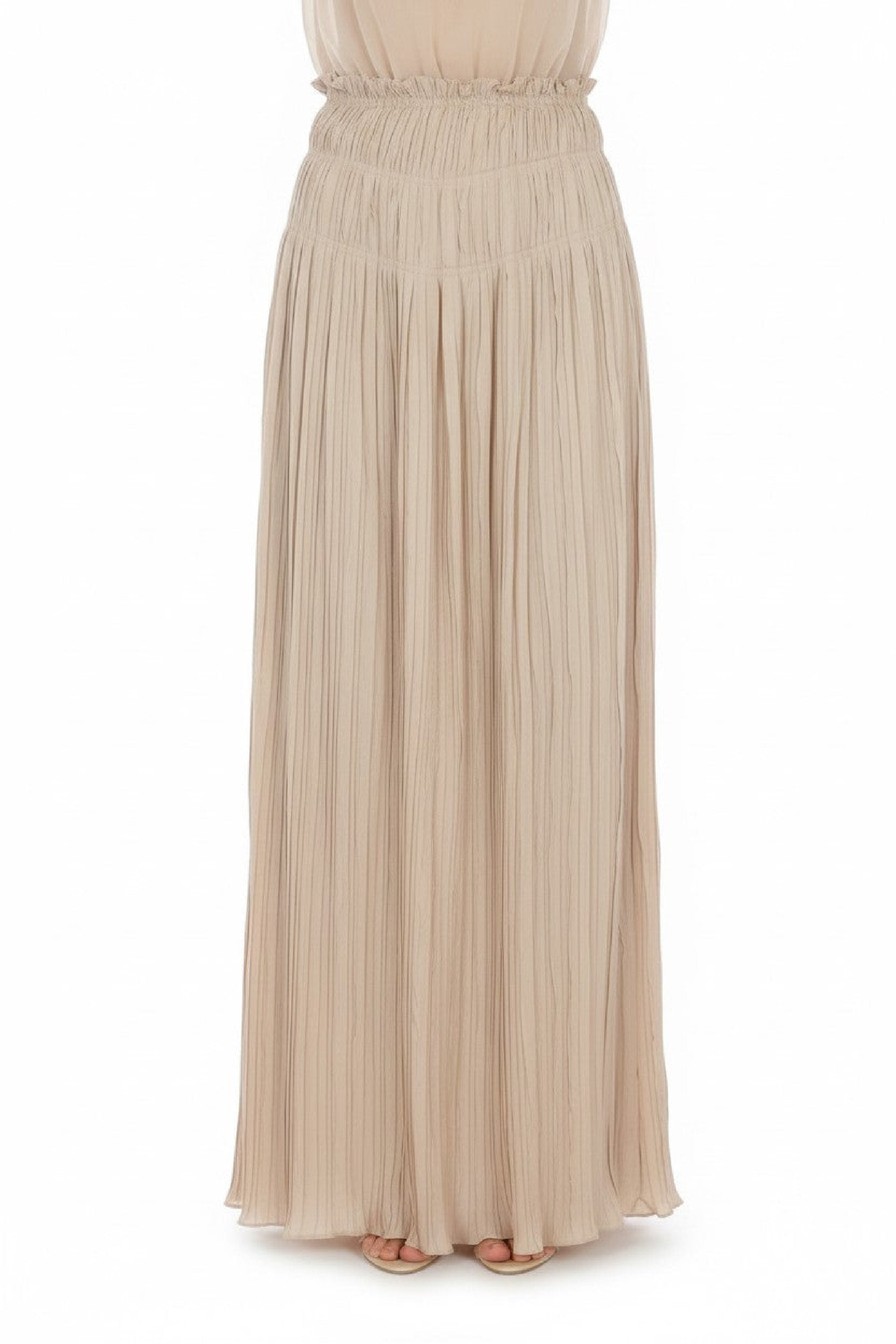 Jupe longue plissée en soie - Beige