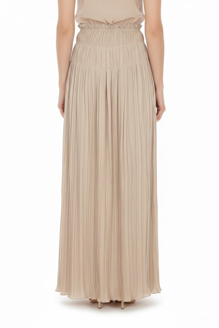 Jupe longue plissée en soie - Beige