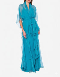 Cape en soie avec ceinture - Blue