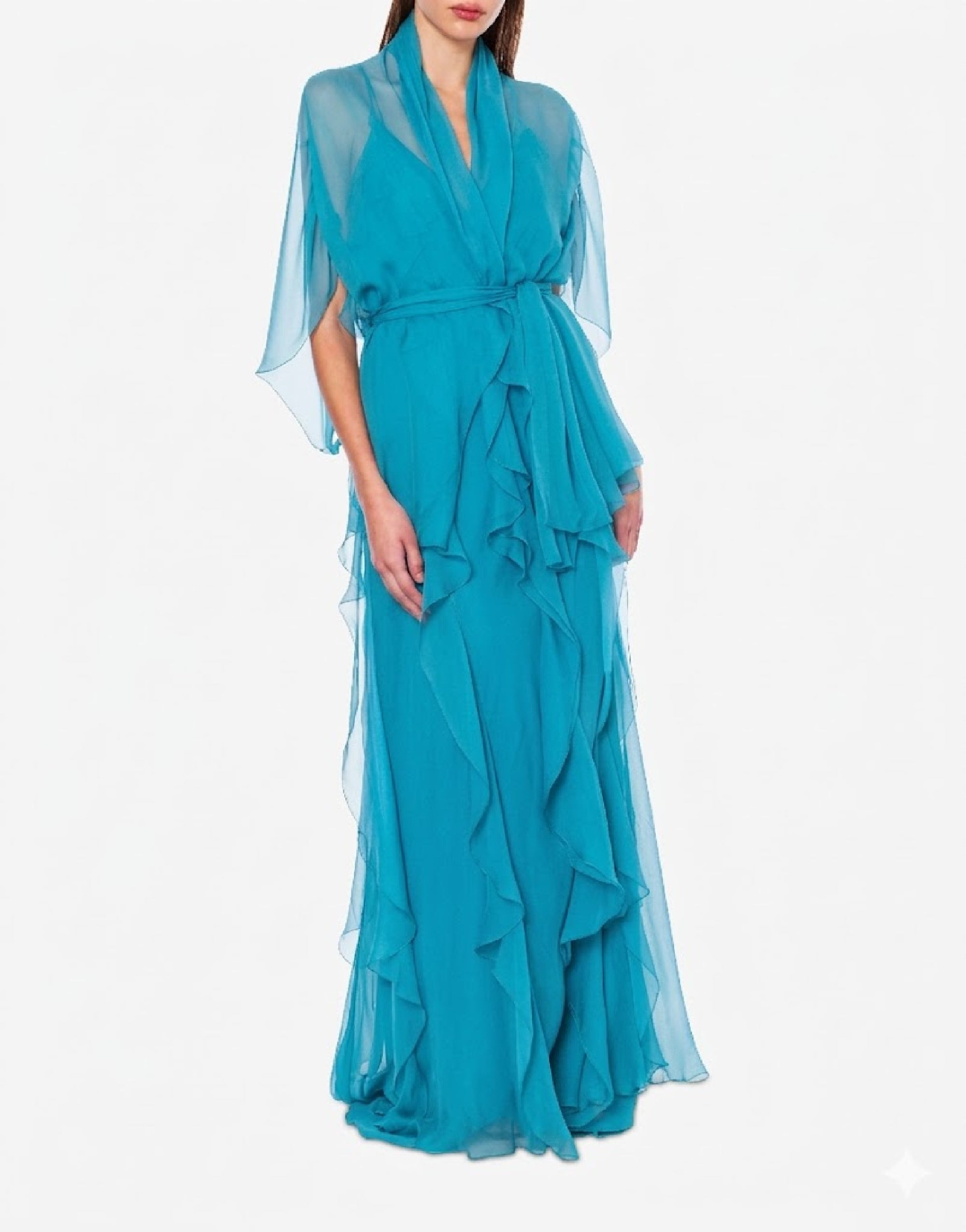 Cape en soie avec ceinture - Blue