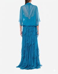 Cape en soie avec ceinture - Blue