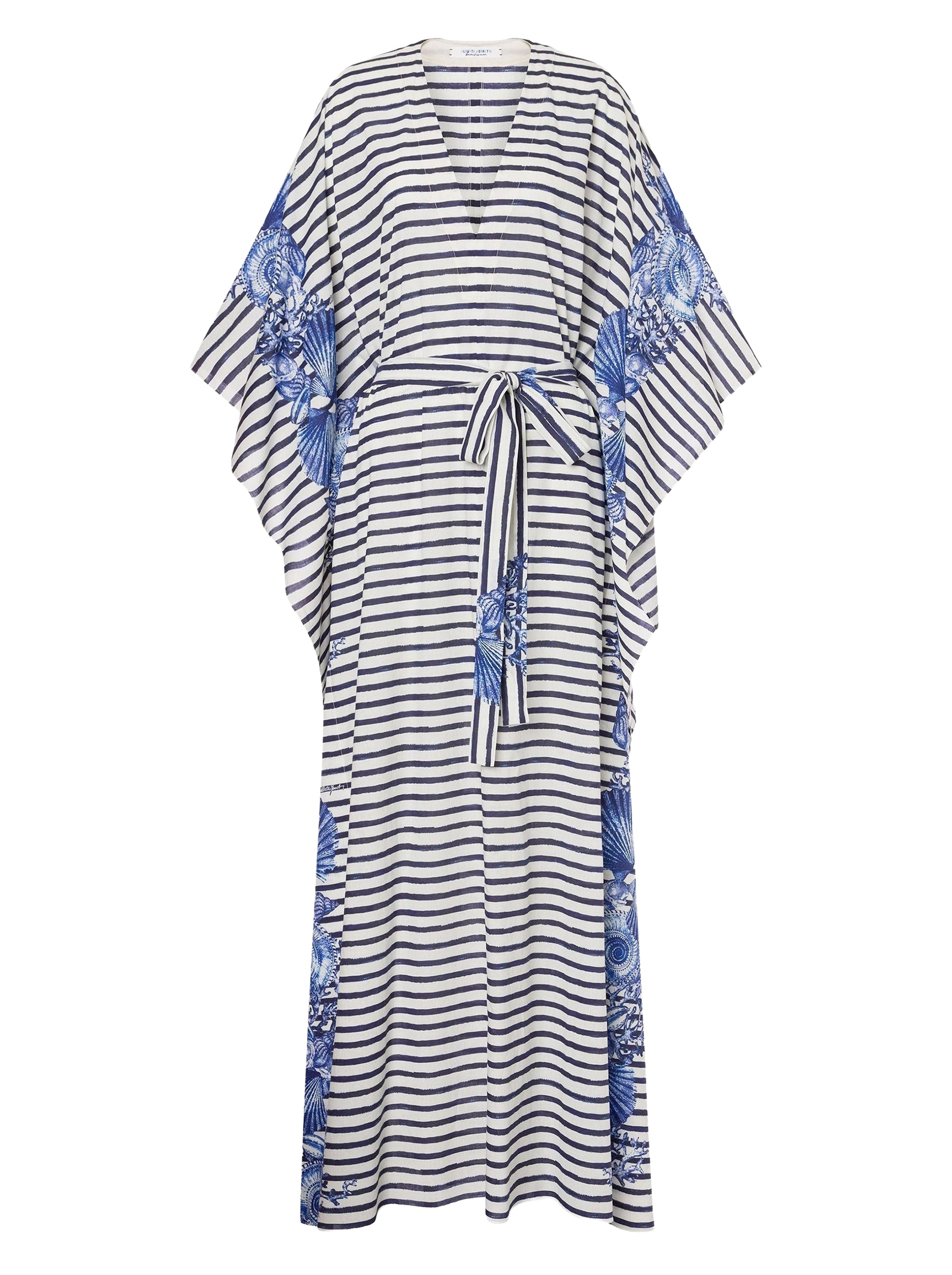 Robe longue rayé avec manches fleuries - Fantasy & White