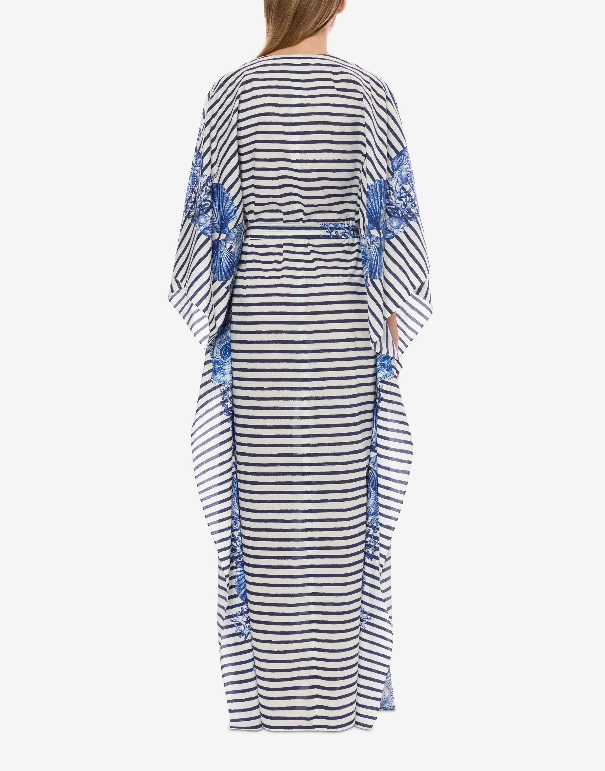 Robe longue rayé avec manches fleuries - Fantasy & White