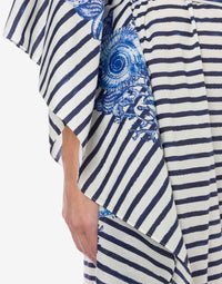 Robe longue rayé avec manches fleuries - Fantasy & White