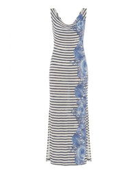 Robe longue rayée avec imprimé floral - Fantasy & White