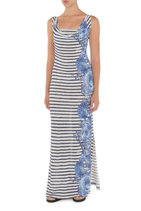 Robe longue rayée avec imprimé floral - Fantasy & White