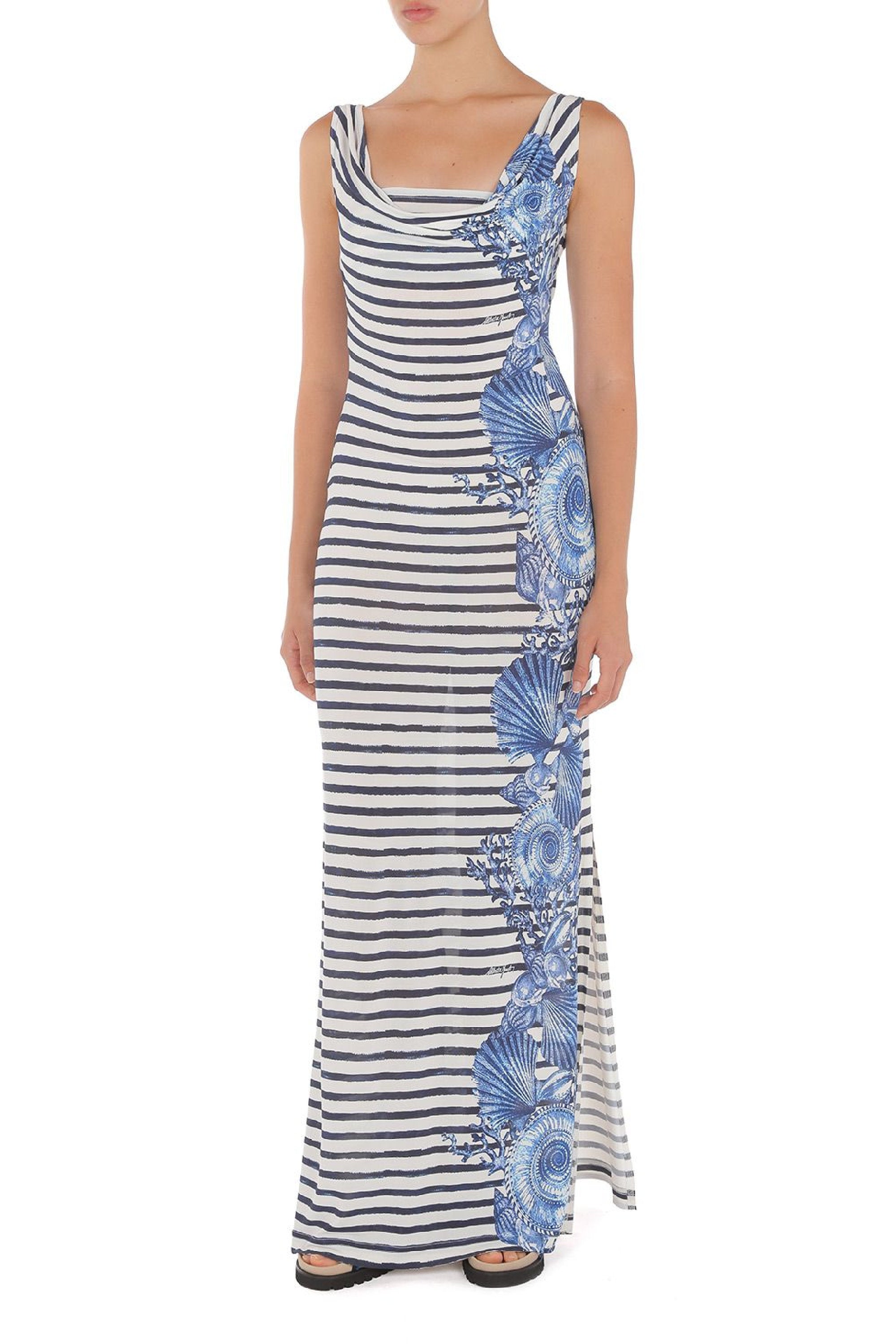 Robe longue rayée avec imprimé floral - Fantasy & White