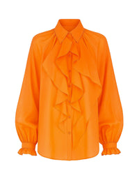 Blouse à manches volumineuses et volants - Orange
