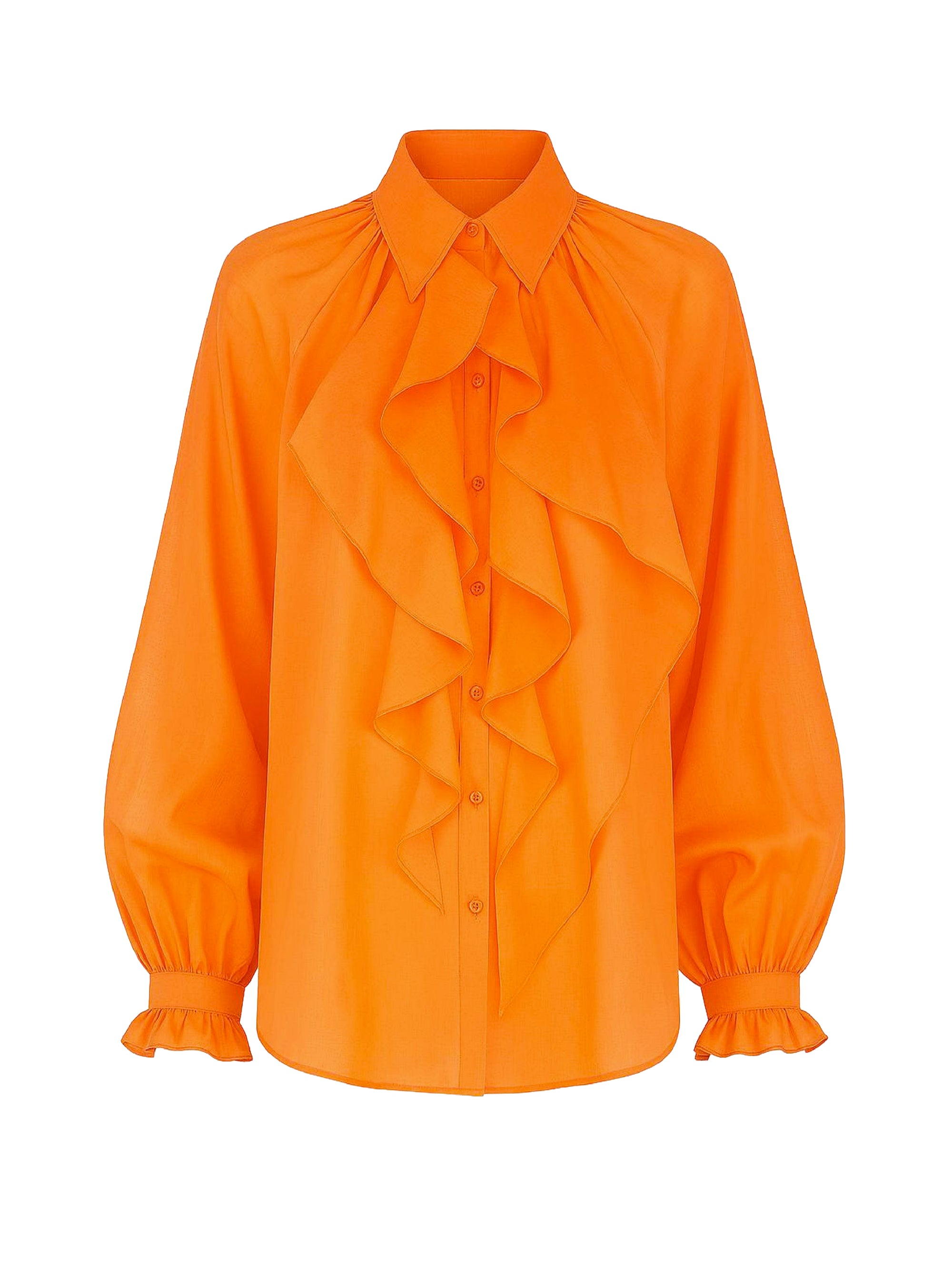 Blouse à manches volumineuses et volants - Orange