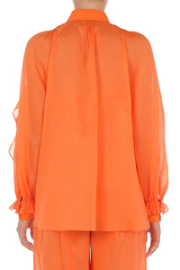 Blouse à manches volumineuses et volants - Orange