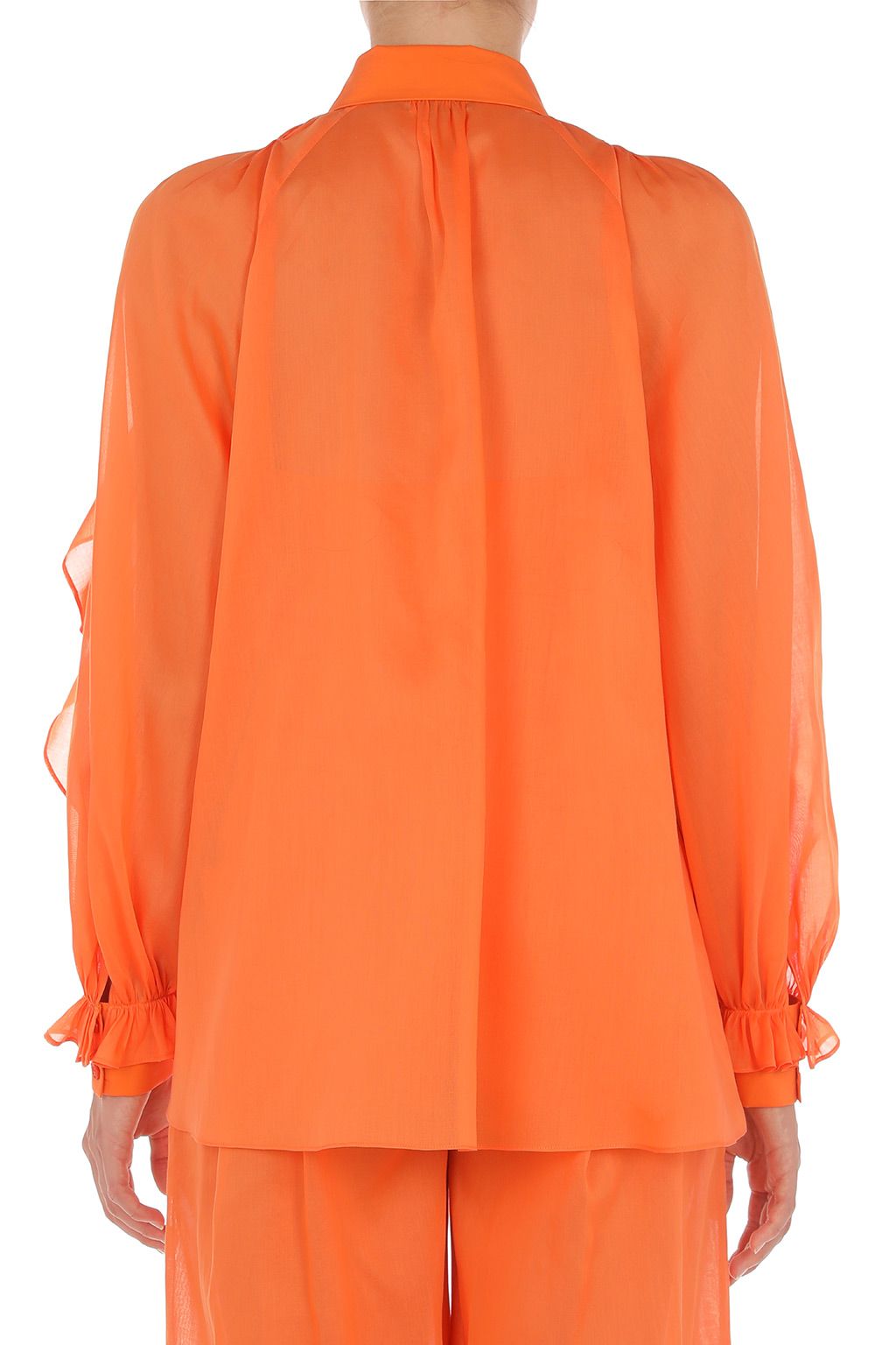 Blouse à manches volumineuses et volants - Orange