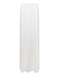 Long silk blended skirt with pleats - White