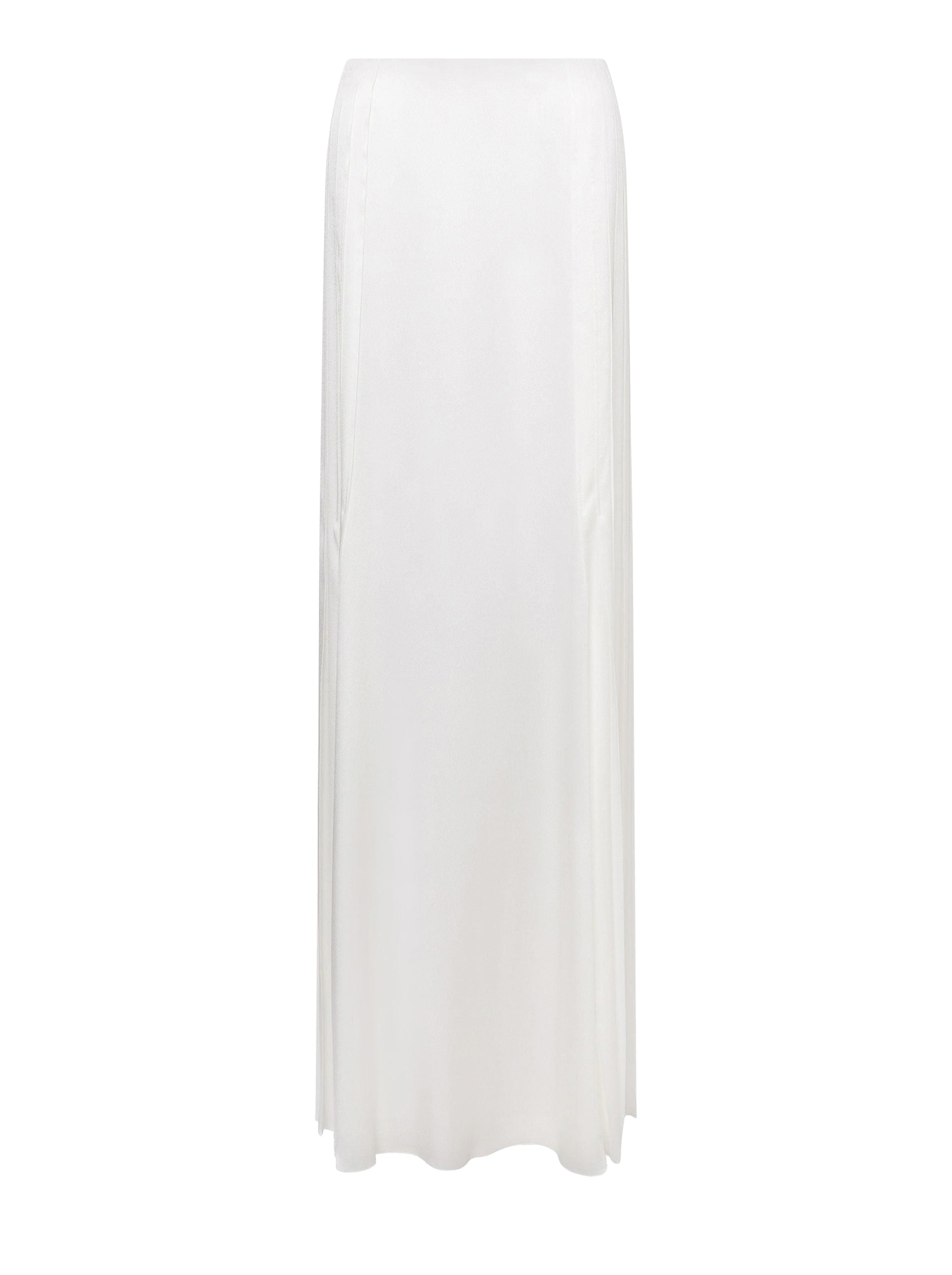 Long silk blended skirt with pleats - White
