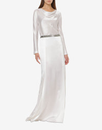 Long silk blended skirt with pleats - White